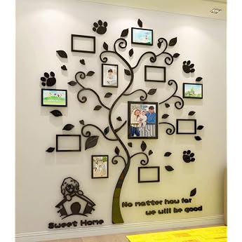 Wall Sticker Tree 3D DIY Wall Sticker Family Picture Frame Photo Dog Sticker Wall Art Wall Decoration for Bedroom Living Room Children's Room Home Nursery 1 Black