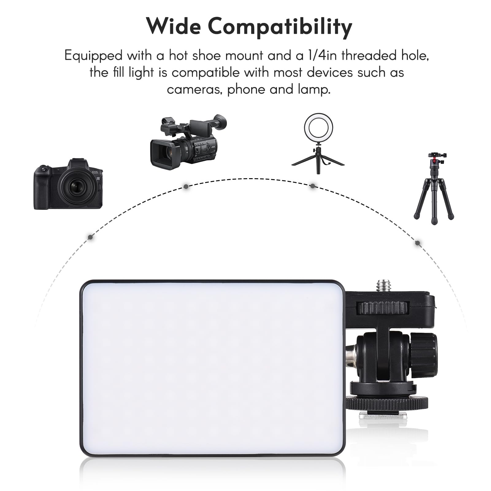 Andoer Pannello di luce video a LED, dimmerabile, 196 LED, luce video per fotocamera, 2500 K – 9000 K, luce video in streaming con supporto per flash da 1/4", foro filettato da 1/4" della serie NP-F,