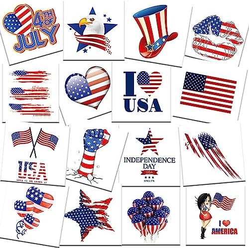 DARKLATER 4th of July Temporary Tattoos, Independence Day, Fourth of July Tattoos, Patriotic Face Tattoos for USA Party Favors Decoretions Accessories, American Flag Red White & Blue Design, USA Stickers, American Flag Stars