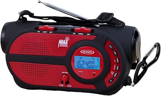 Jensen JEP-650R 2000mAh NOAA Emergency Weather Radio, Multiple Power Portable, Power Bank, AM/FM LED Flashlight, USB Cellphone Charger, (Red/Black)