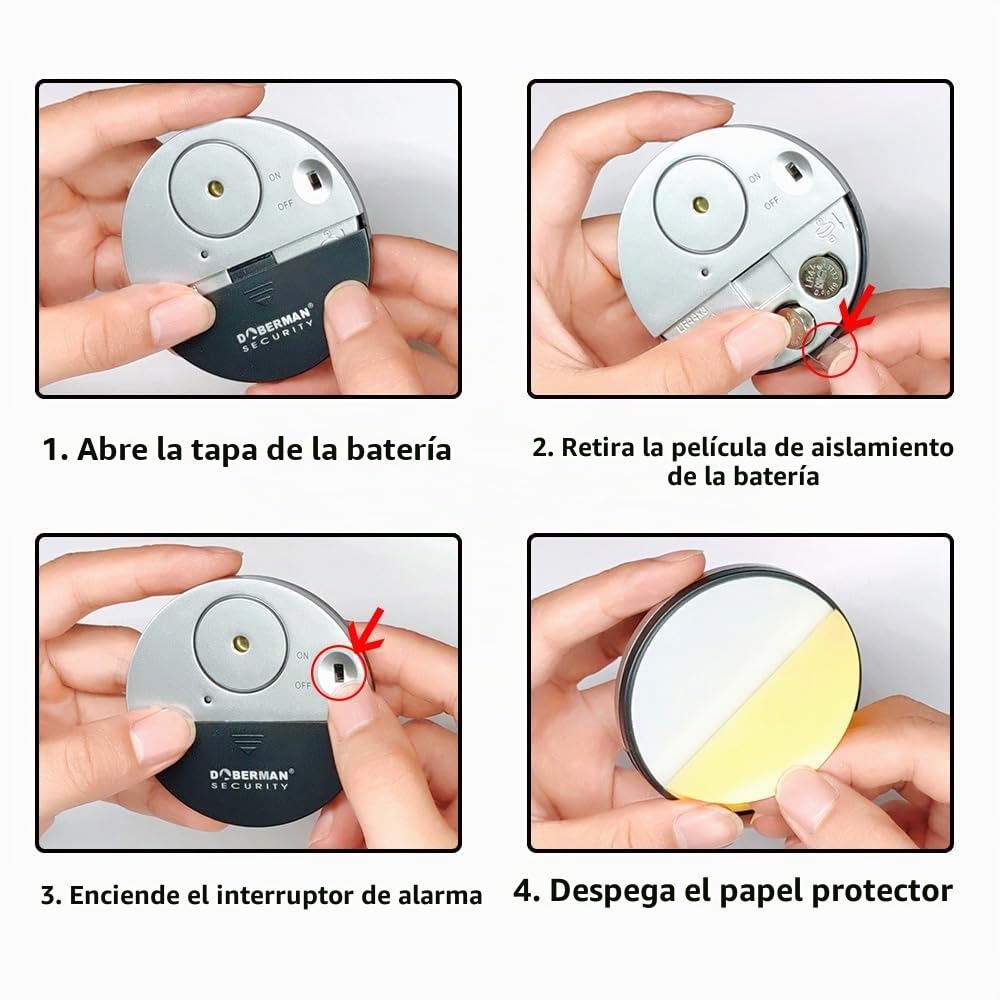 WER Doberman Alarma de Ventana ultradelgada de Seguridad, Alarma Fuerte de 100dB y sensores de vibración, Alarma antirrobo de diseño Moderno y Ultrafino con Respaldo Adhesivo (8 Paquetes)
