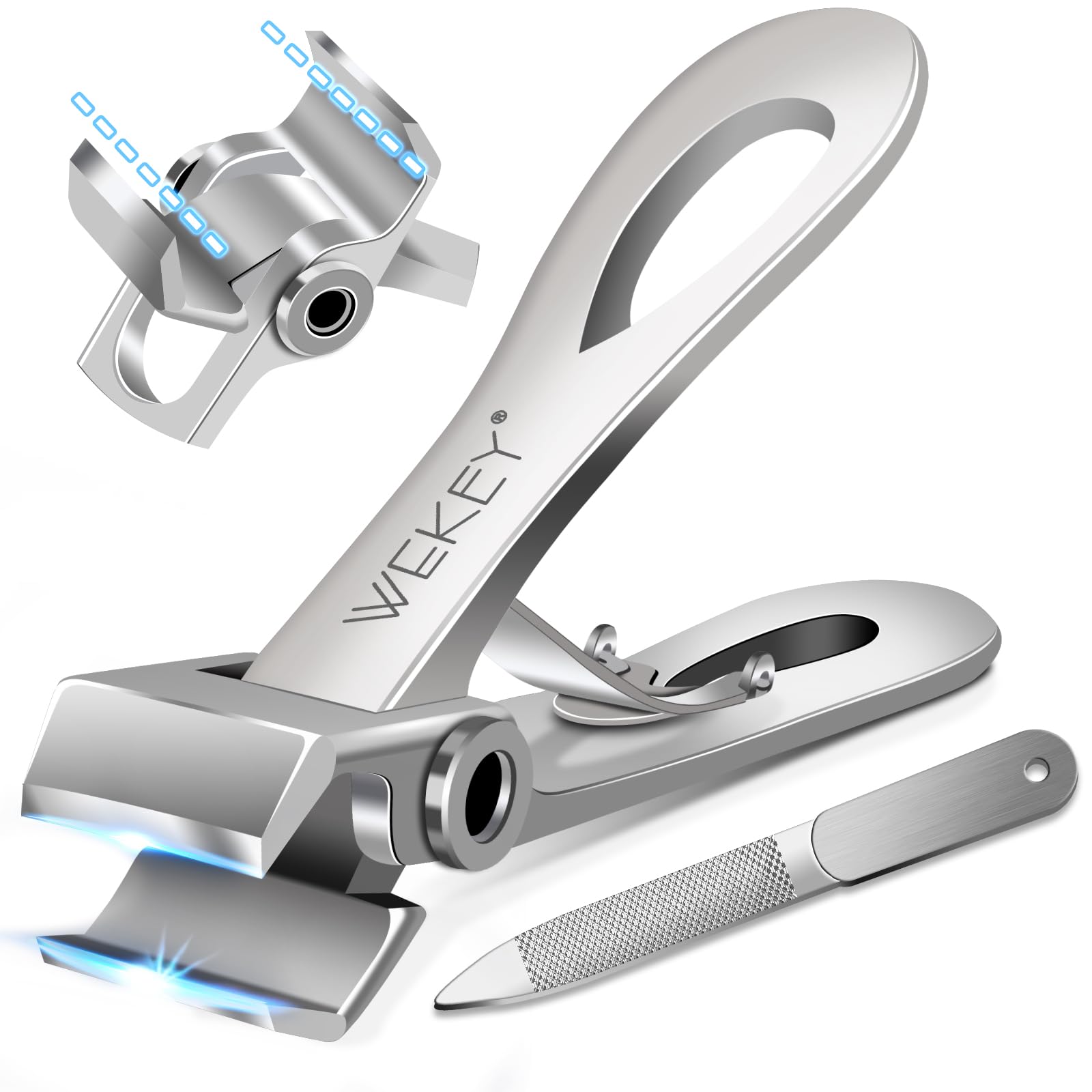 Toe Nail Clippers Adult - Straight Nail Clipper for Ingrown Toenail, Oversized Wide Jaw Opening 15mm for Thick Nails,Heavy Duty Toe Nail Clippers, Men and Seniors -Silver by WEKEY