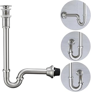 RANDOM Brass P Trap with Pop Up Drain Stopper Kit With Overflow,Brushed Nickel U-Shape 1-1/4 Sink Trap with 11.6 inch Slip Joint Extension Tube,Adjustable Height Sink Waste Drain Bottle P-Trap Kit