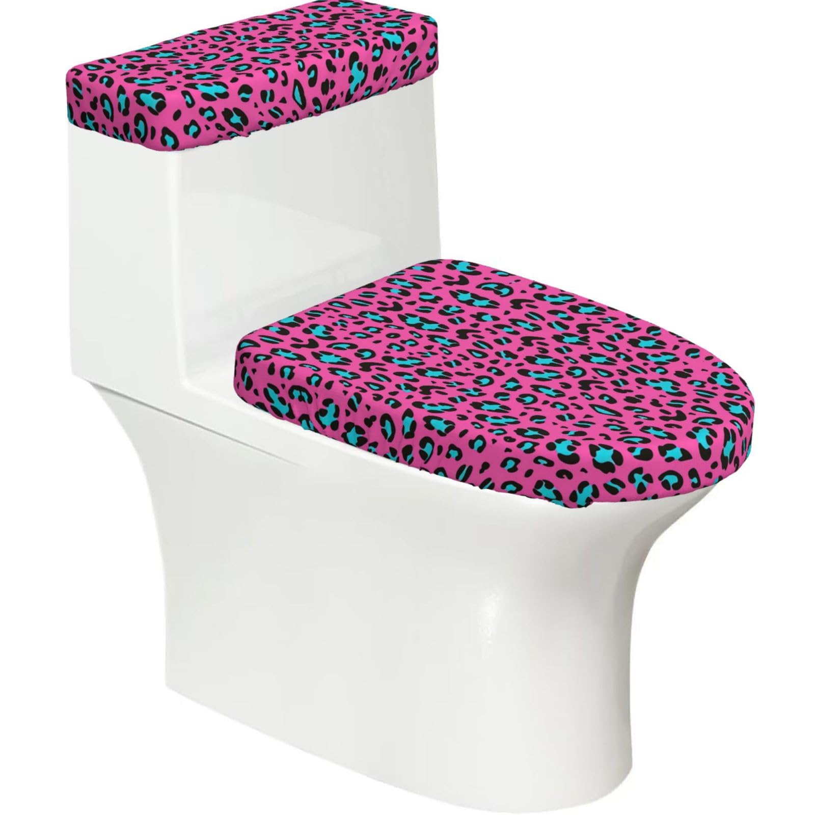 Cute Leopard Printed Toilet Tank and Lid Cover Set of 2 for Most Bathrooms, Fits Elongated Round Toilets