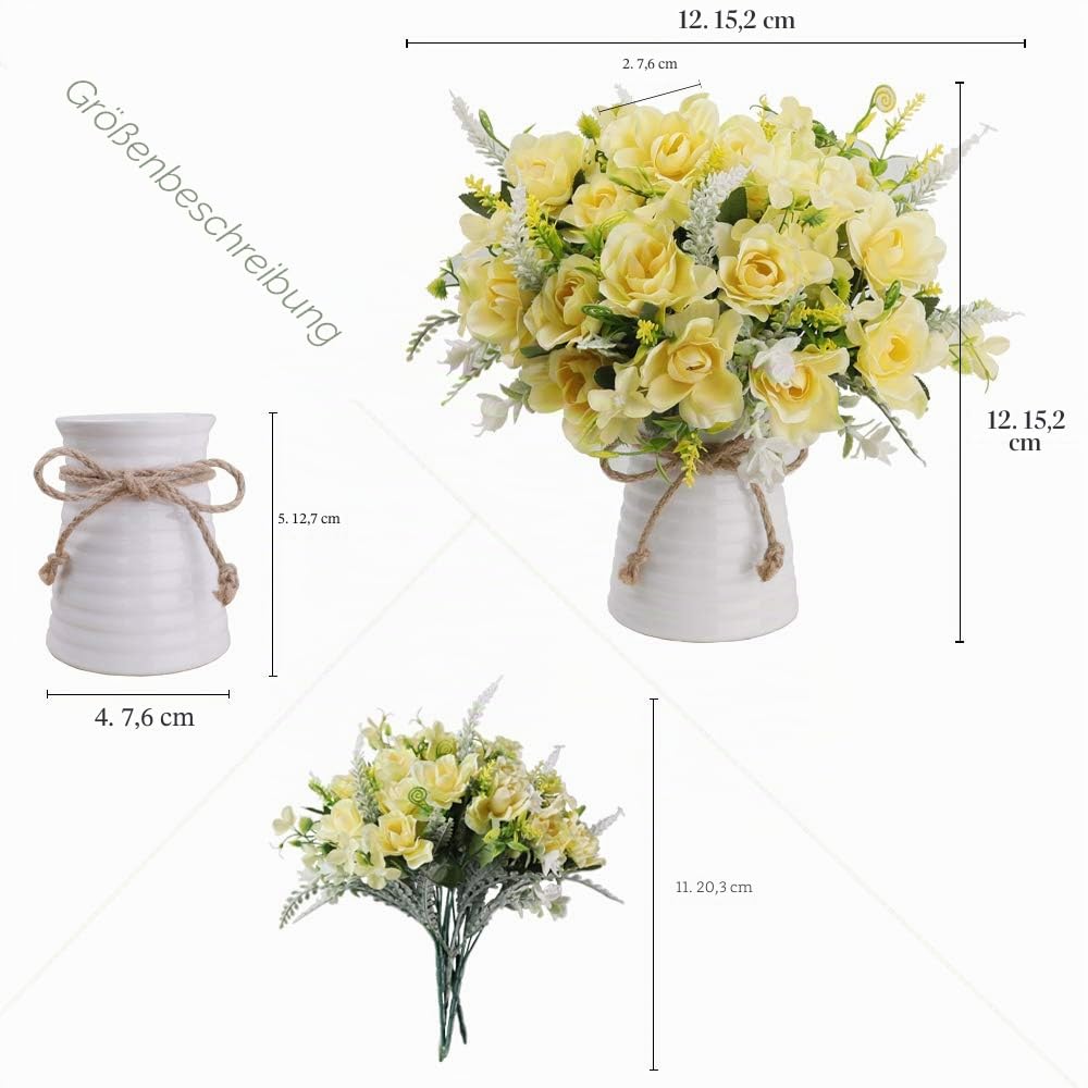 LESING Künstliche Blumen mit Vase, künstliche Seidenblumen in Vase, Gardenie, Blumen, Dekoration für Zuhause, Tisch, Büro, Party (Champagner)