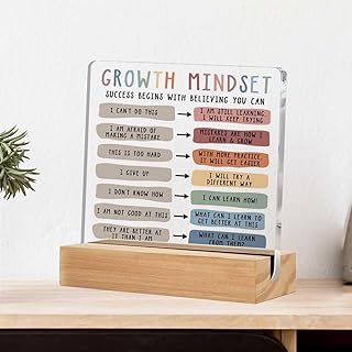 Growth Mindset - Letrero acrílico inspirador, terapia educativa, oficina, aula, decoración de escritorio transparente co...