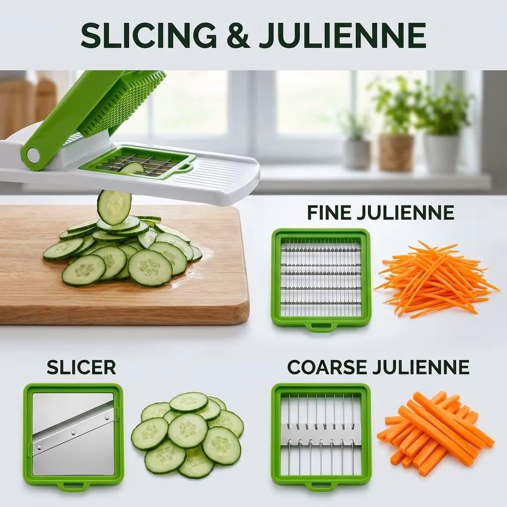 15-in-1 Manual Vegetable Chopper Slicer, Onion Potato Fruit Cutter with Detachable Drain Container & Safe Hand Guard