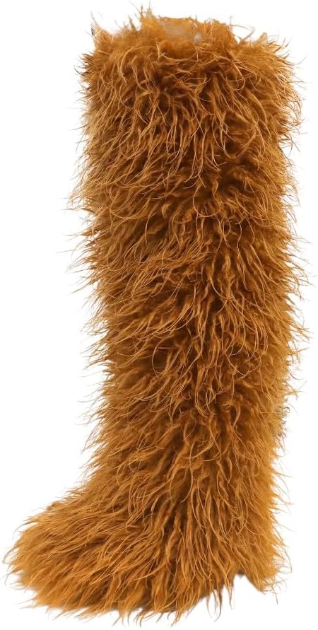 Liliana Women Over the Knee Thigh High Faux Fur Boots, Tall Fashion Fluffy Furry Boots For Ladies