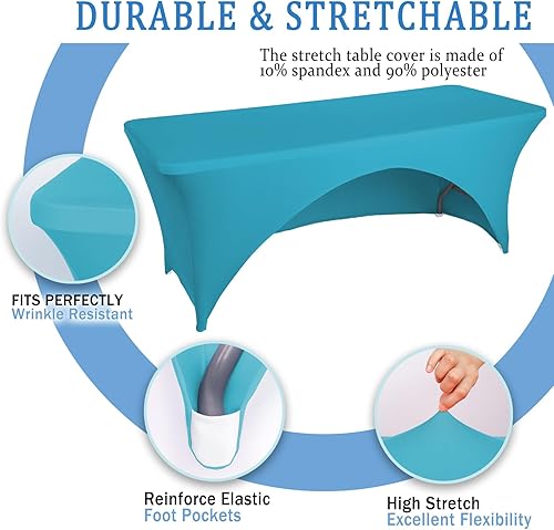 Miniatura 10 de Jeloris Mantel rectangular de elastano con parte trasera abierta (6 pies, azul claro) ajustado, lavable, sin arrugas, elástico y elástico para mesa