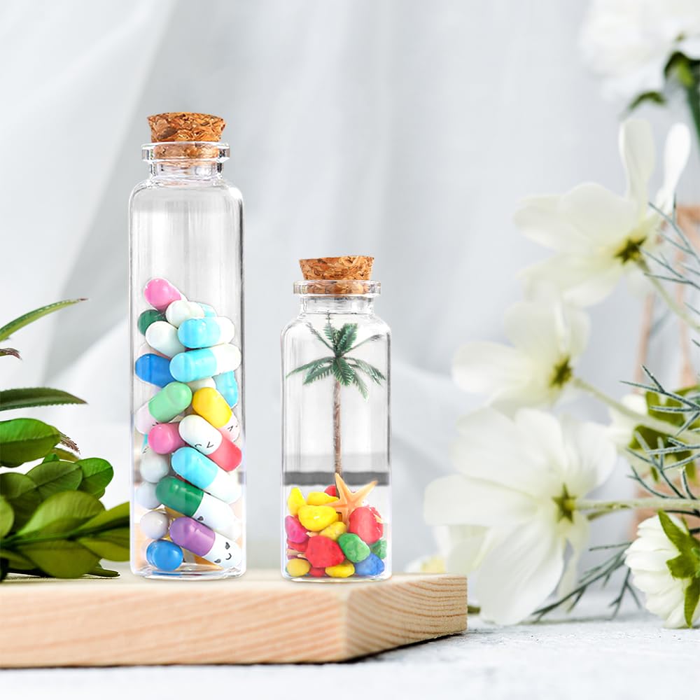 40 Fiole en Verre, 25 ml Petite Fiole en Verre avec Bouchon, Petite Bouteille en Verre avec Carte, Ficelle, Entonnoir, Pour Épices, Bonbons et Cadeaux DIY