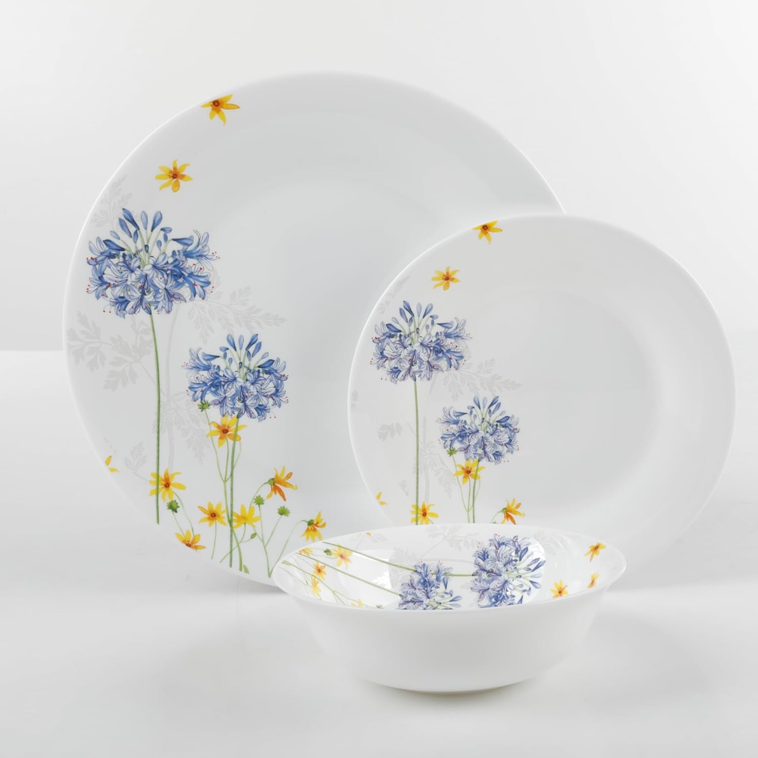 Ultra by Gibson Violet Floral 12 Piece Dinnerware Set, Decorated, Opal Tempered Glass