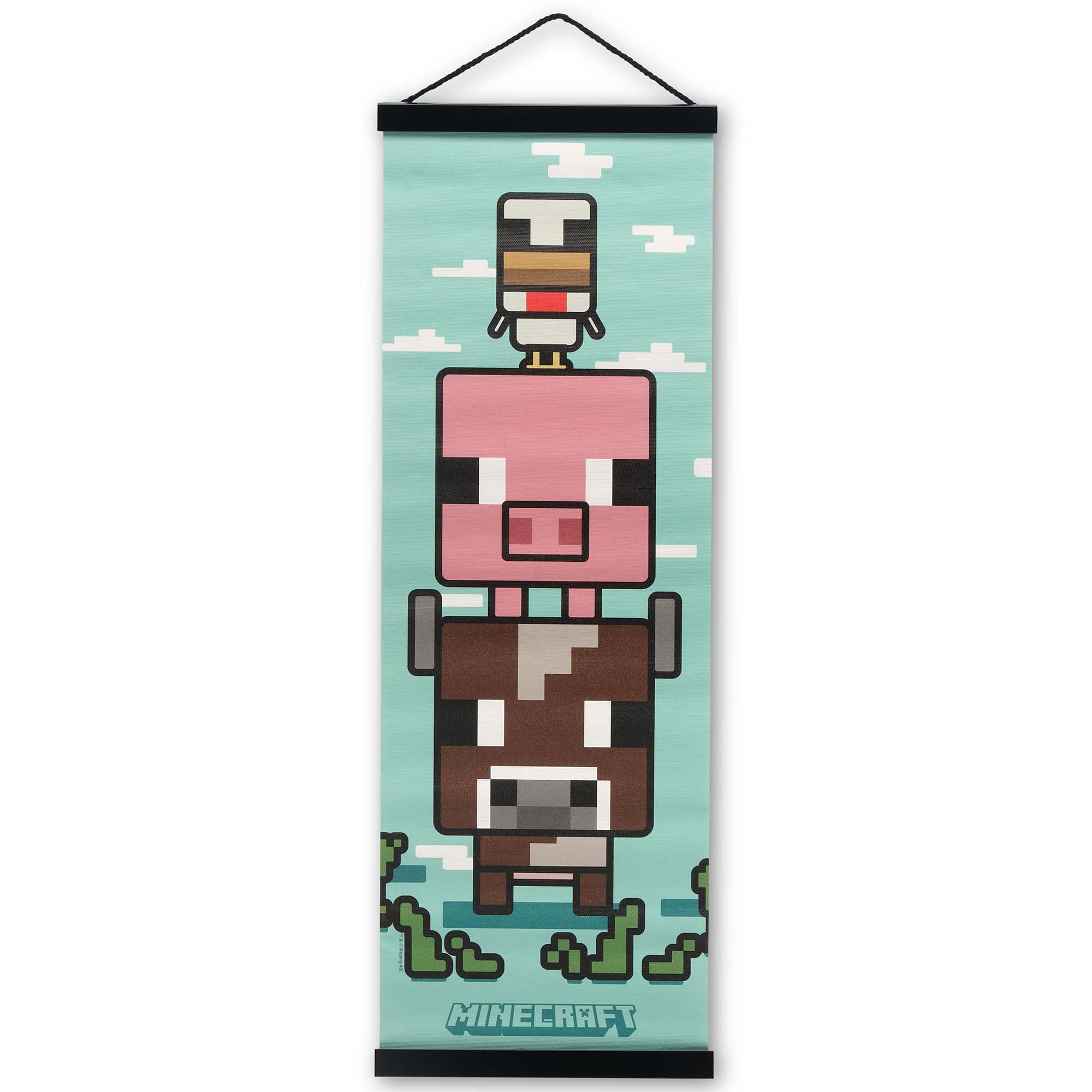 Open Road Brands Blue Minecraft Animals Hanging Canvas Banner - Pixel Gaming Decor For Bedroom Or Playroom