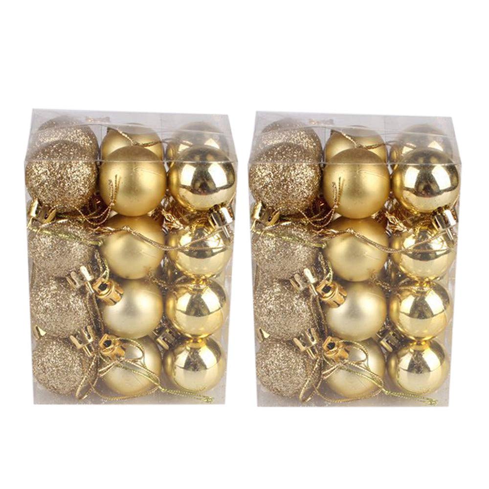 Am Clearance A-Gold 48Pc/3Cm Mini Shatterproof Hanging Baubles Balls Set For Xmas Tree Decorations
