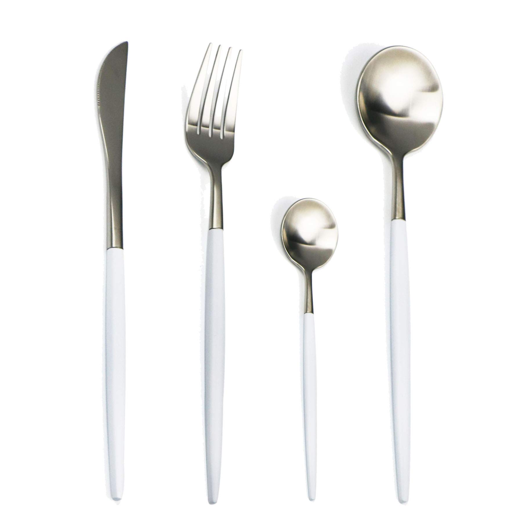 Set di posate in argento, set da 24 pezzi, stoviglie for matrimoni, forchette, coltelli, cucchiaini, in acciaio inossidabile(White Silver)