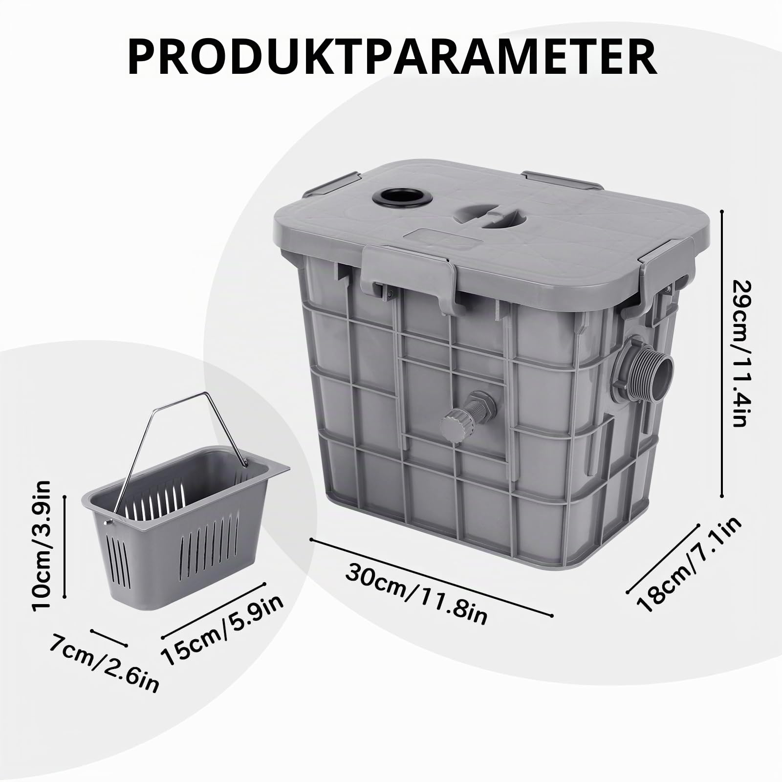 Kommerzieller Fettabscheider, 22L Öl Wasserabscheider mit 1 oberen Einlass, PP Removable Baffles zur Trennung von Altöl, Fett und Wasser verwendet für Restaurant Küchen - 37x26x30cm