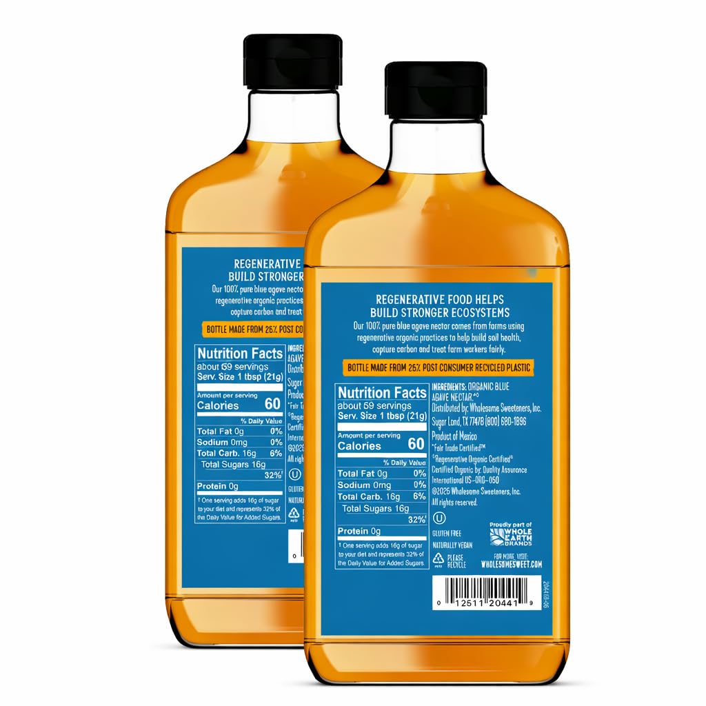 Wholesome Organic Blue Agave Nectar, Natural Low Glycemic Sweetener, Non GMO, Fair Trade & Gluten Free, 44 oz (Pack of 2)