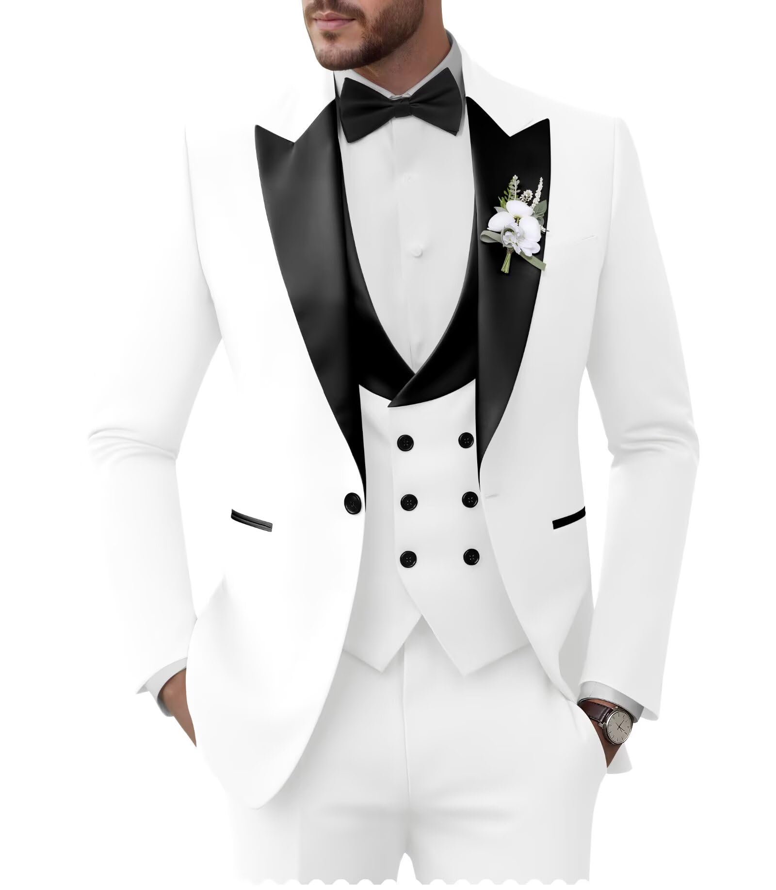 Wangyue 3 Piece Men Tuxedos Suit Wedding Tuxedo for Mens Slim Fit Groomsmen Suits for Men Formal Dinner Suit Prom Tux