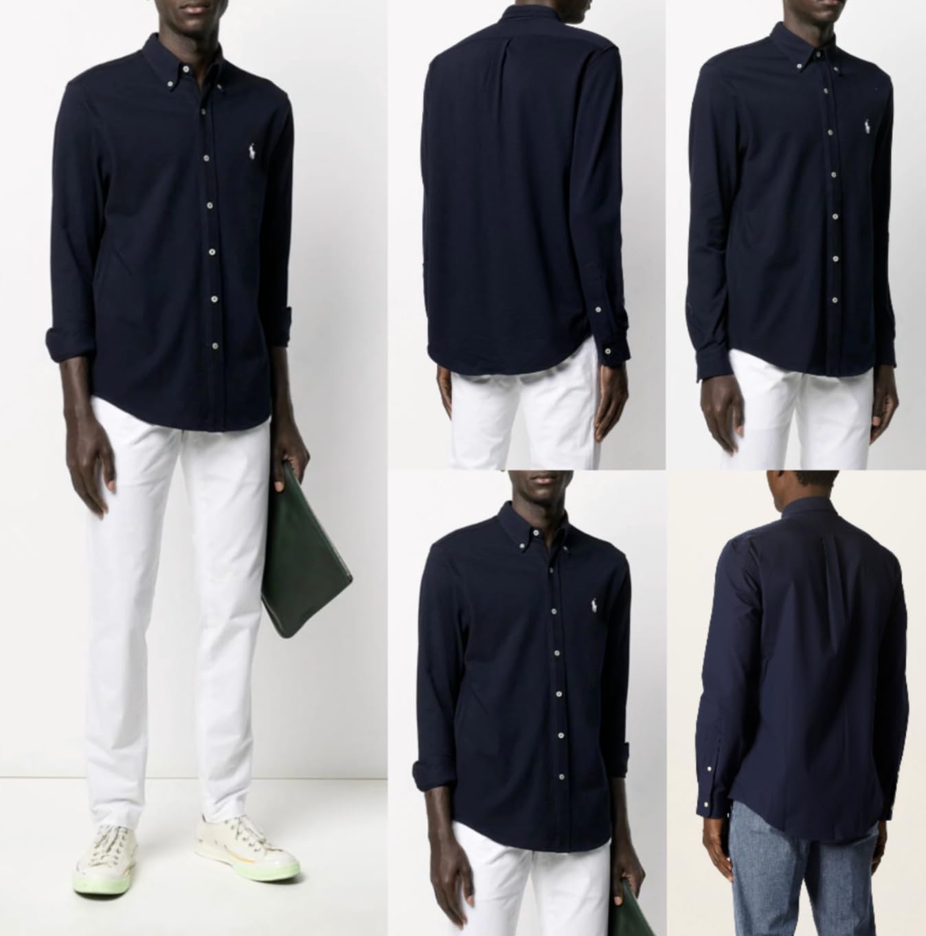 Ralph Lauren Herren Langarm Hemd - Custom Fit (Navy, M, m)
