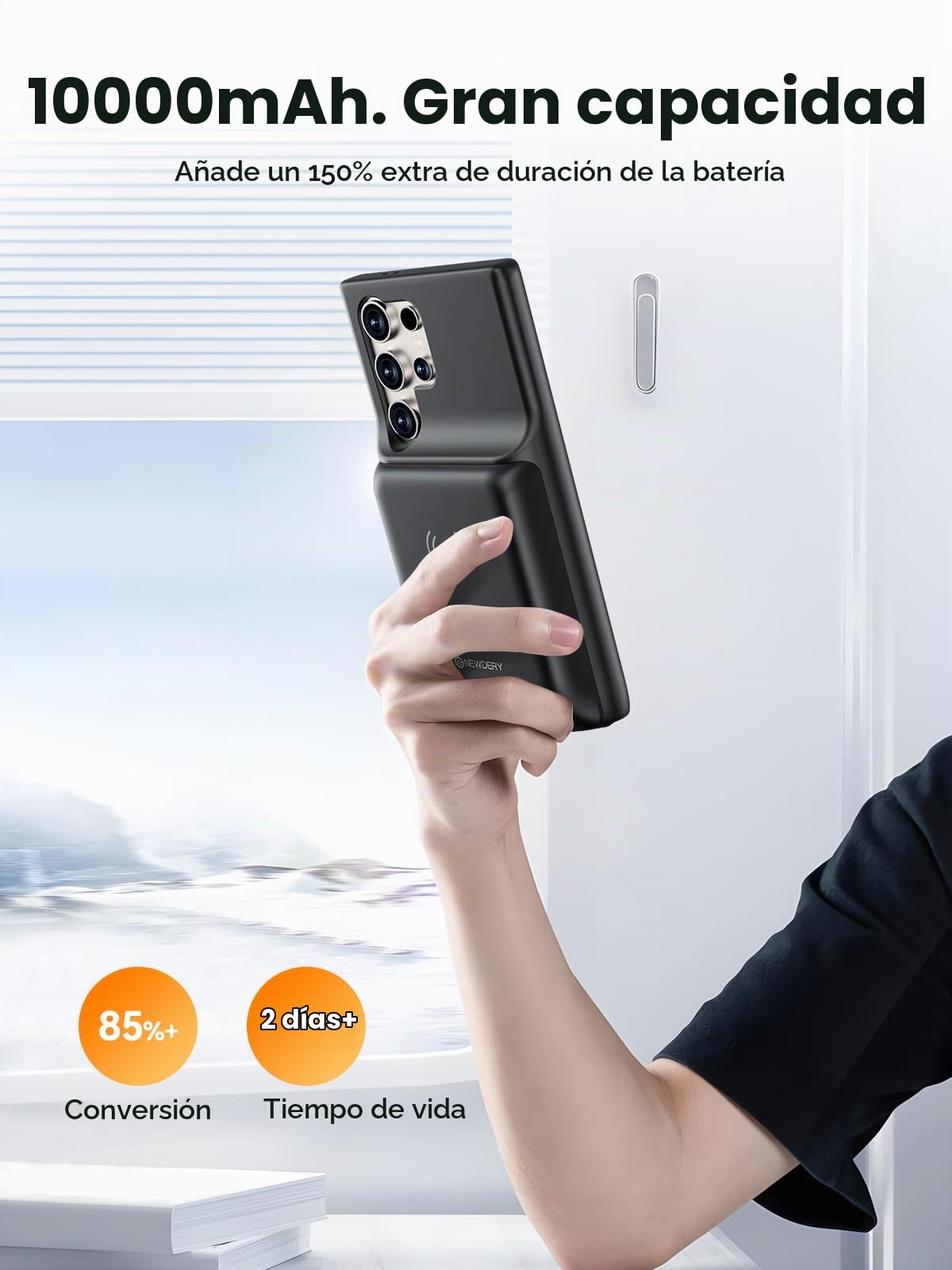 Funda de batería NEWDERY para Samsung S24 Ultra, carga inalámbrica Qi de 10000 mAh, entrada de 18 W, carga rápida y sincronización de datos