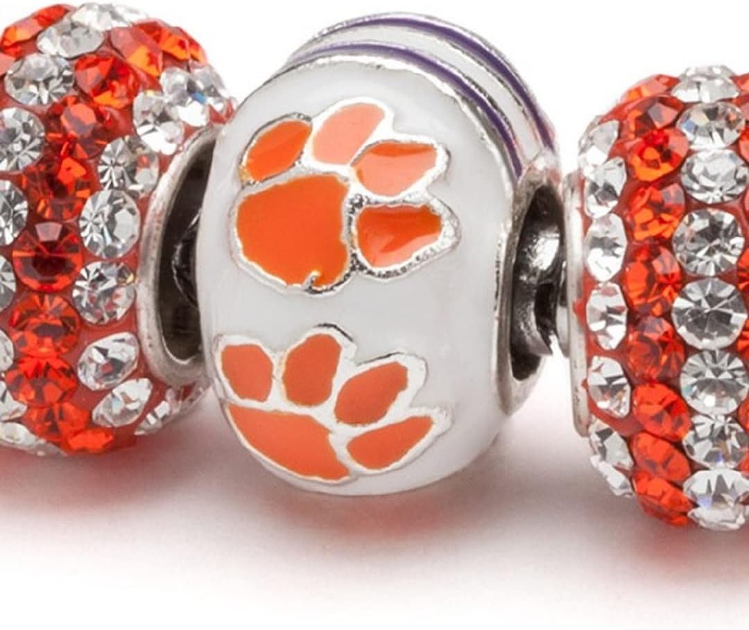 Stone Armory Clemson University Jewelry and Clemson Gifts - White Clemson Paw Bead with Helmet Stripe - Hypoallergenic Stainless Steel Charms for Bracelets - Clemson Tiger Gear for Women