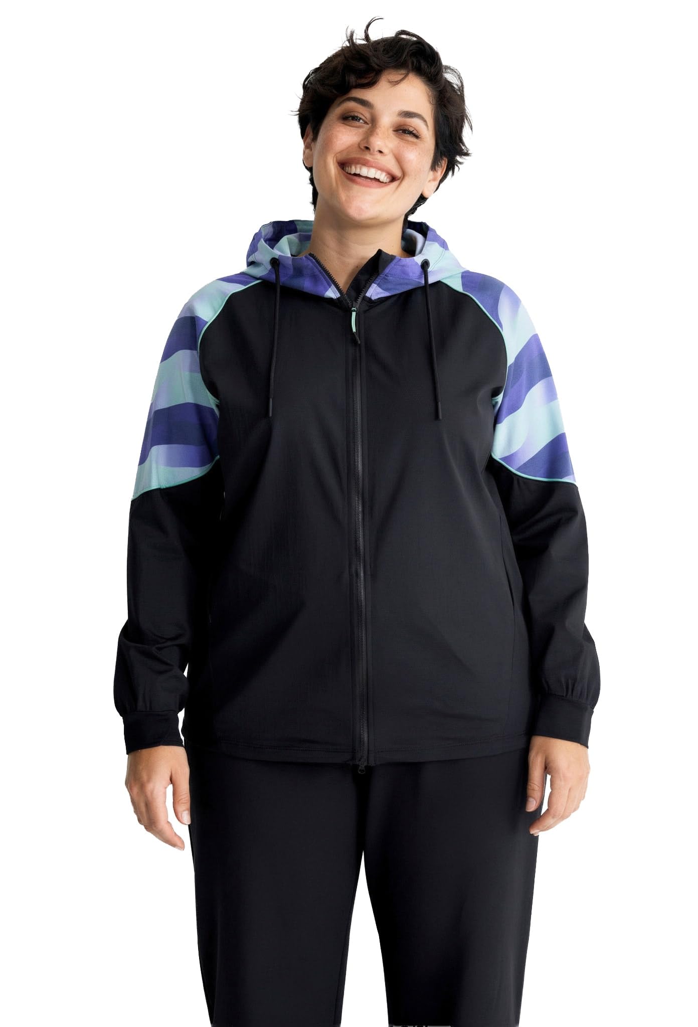 Ulla Popken Damen große Größen Übergrößen Plus Size Light-Funktionsjacke, Kapuze, Daumenloch 848574