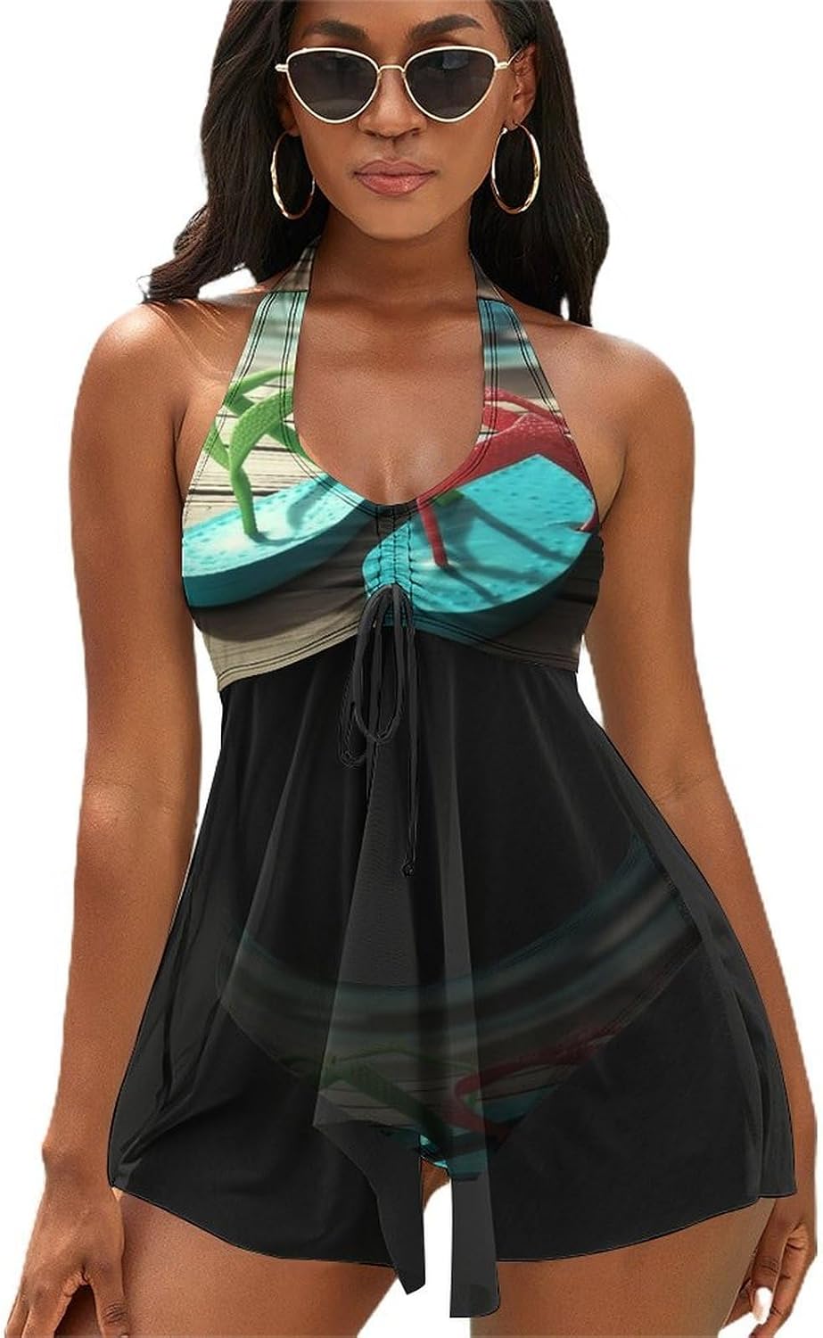 Flip Flops Tankini Swimsuits for Women Two Piece Bathing Suits 2024 Summer Beach Swimwear Swim Tank Top