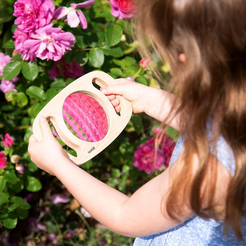 tickit Easy Hold Kaleidoscope – Smooth Rubberwood Frame with Easy Grip Handles and Pixelated Lens for Sensory Exploration and Language Development, Blue