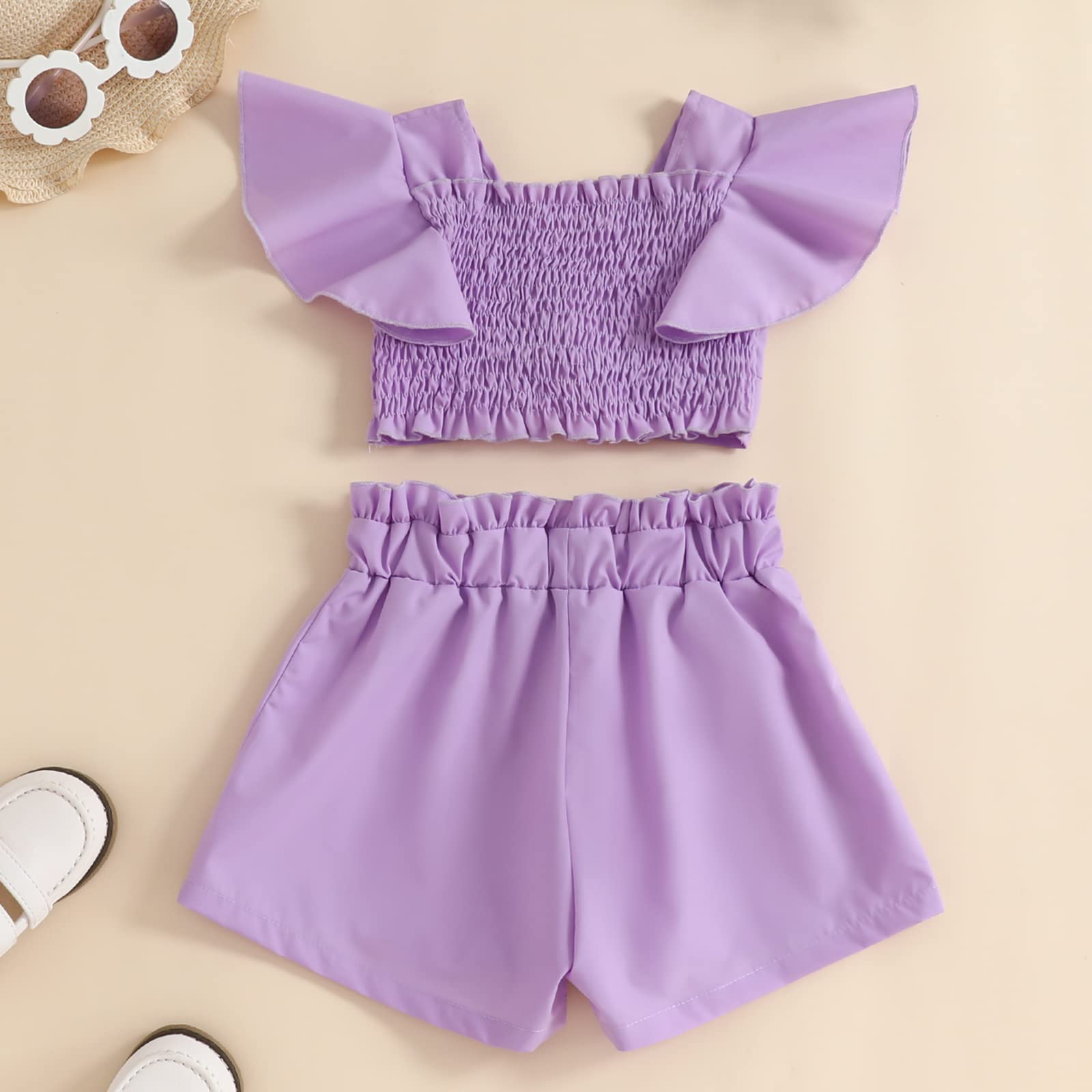 Waghao Toddler Baby Girl Clothes Casual Shorts Short skirts Set Cute Summer Outfits,suitable for girls aged 1-7(Purple shorts 5-6Year)