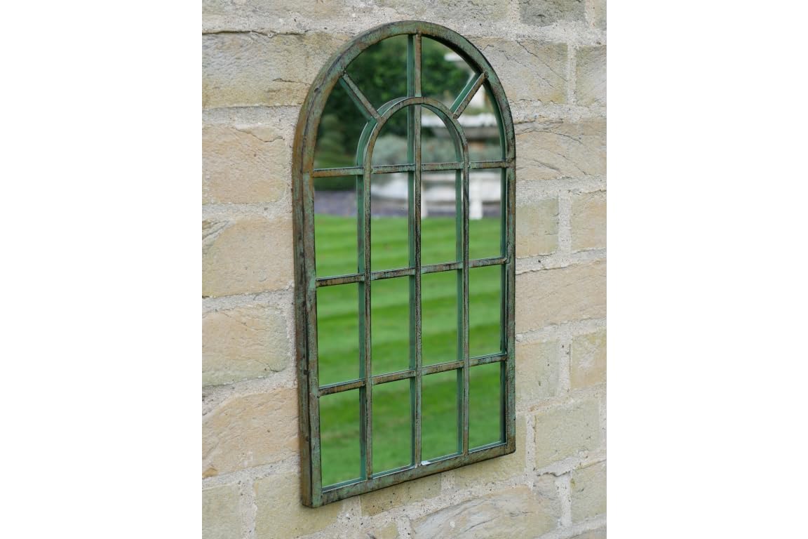 42cm Round Arched Window Style Indoor Outdoor Mirror Garden Grey Shabby Chic Style