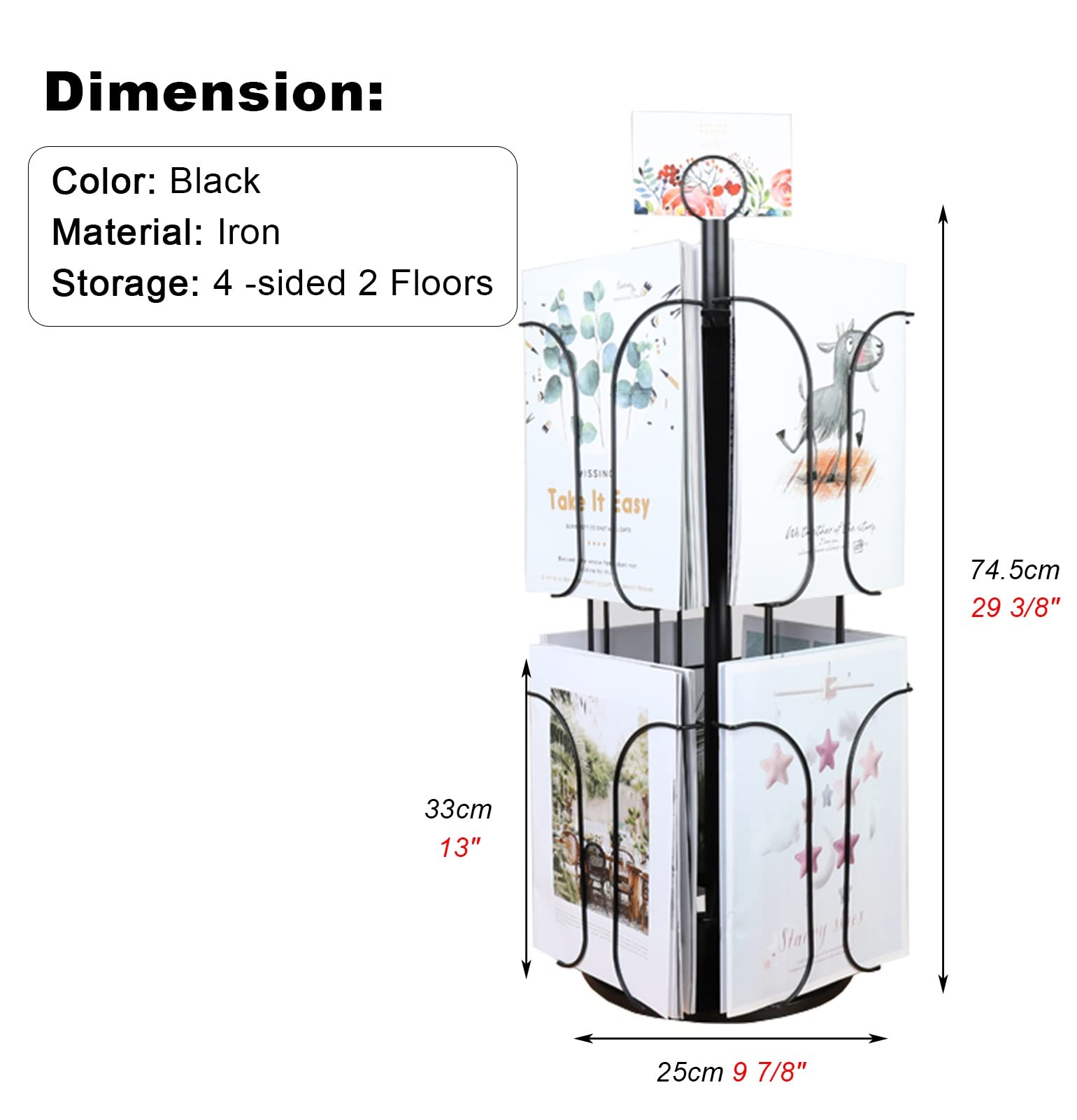 Prospektständer Desktop Magazine Rack Holder, A4 Broschüre Einzelseiten -Anzeigeständer für Werbung, Rotationsinformationsregalregal für Bürobankkrankenhäuser(Black)