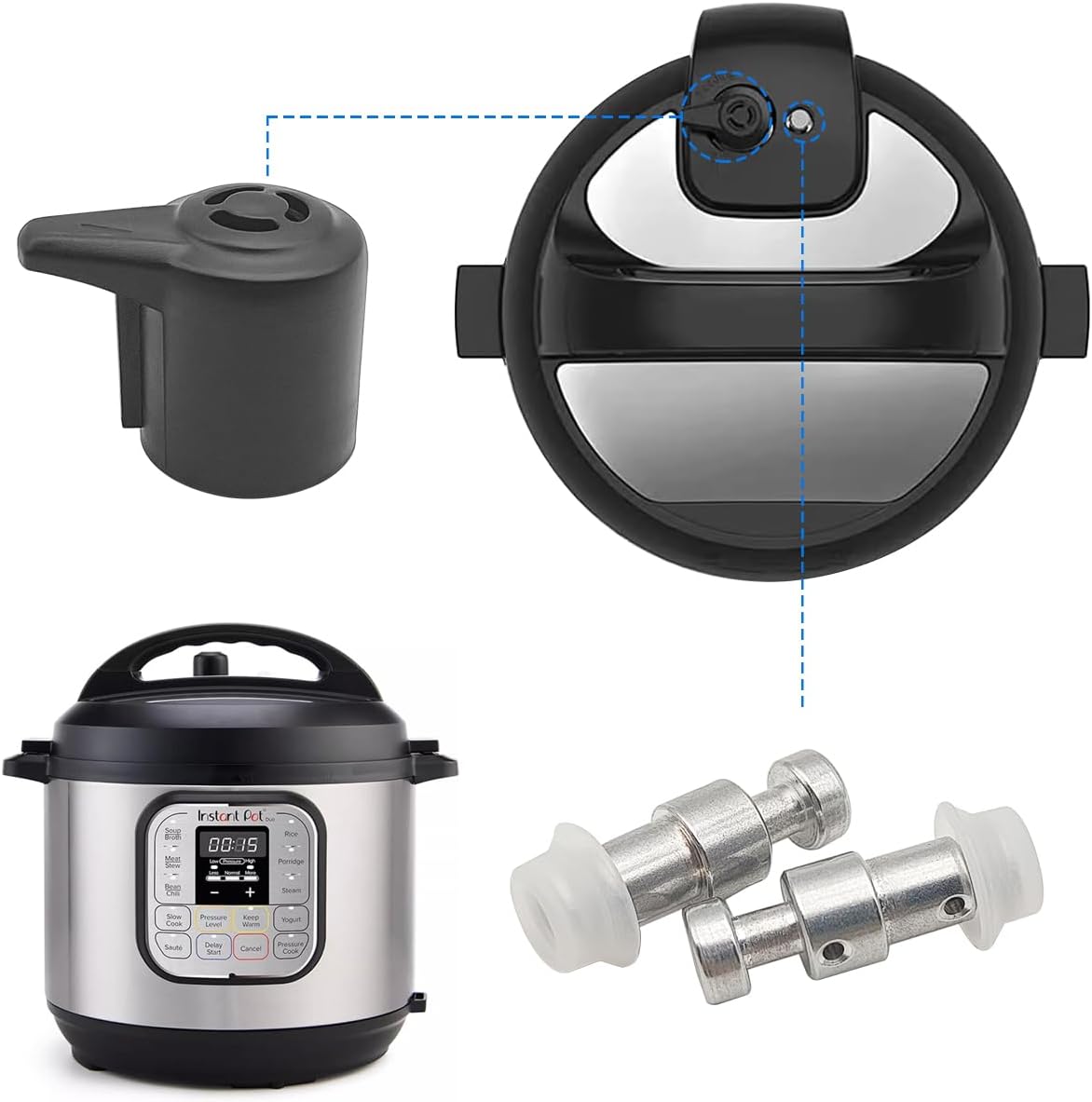 Steam Release Valve, with 2 Pcs Float Valve Seal + 4 Sealer Gasket Universal Pressure Valve Replacement Parts for Instapot 3, 5, 6, 8 Qt, Vent Knob Lid Release Accessory for Electric Pressure Cooker