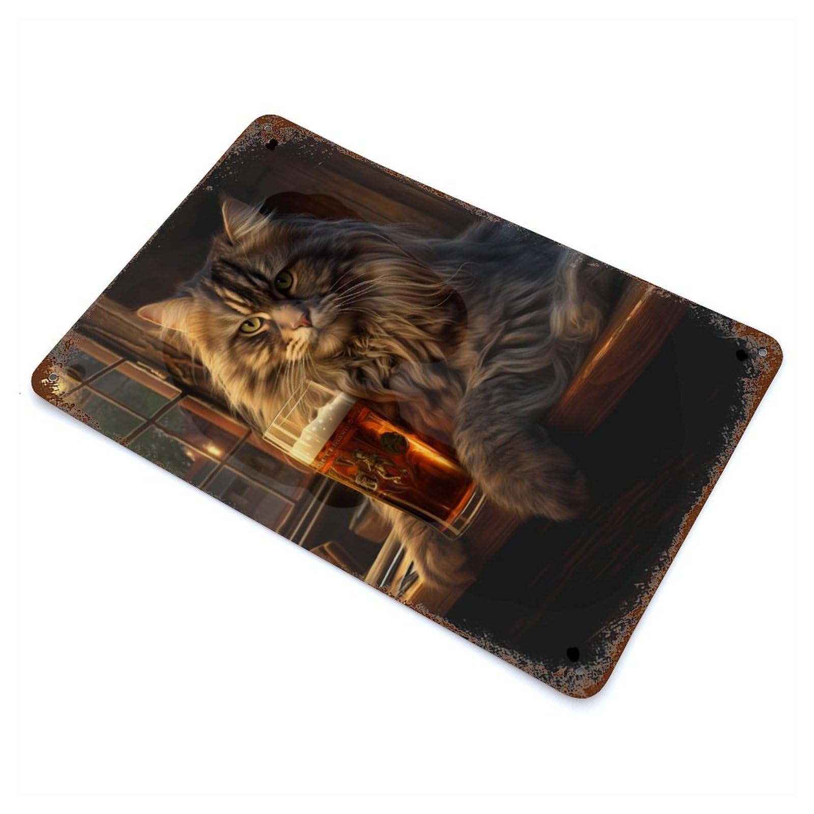 Fat Cat Beer Bar Pub Drink Rustic Tin Plaque 11.8"x7.9", Ideal for Shed, Workshop And Garage Wall Decor