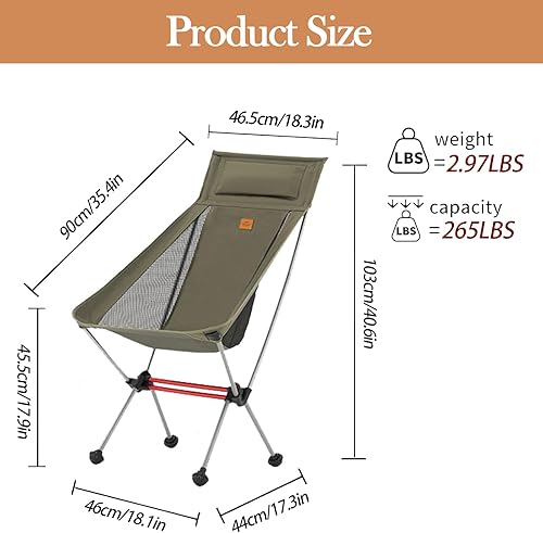 Miniatura 3 de Naturehike Silla de camping, plegable con bolsa de almacenamiento, silla portátil al aire libre para adultos, ligera, soporta 330 libras, silla de