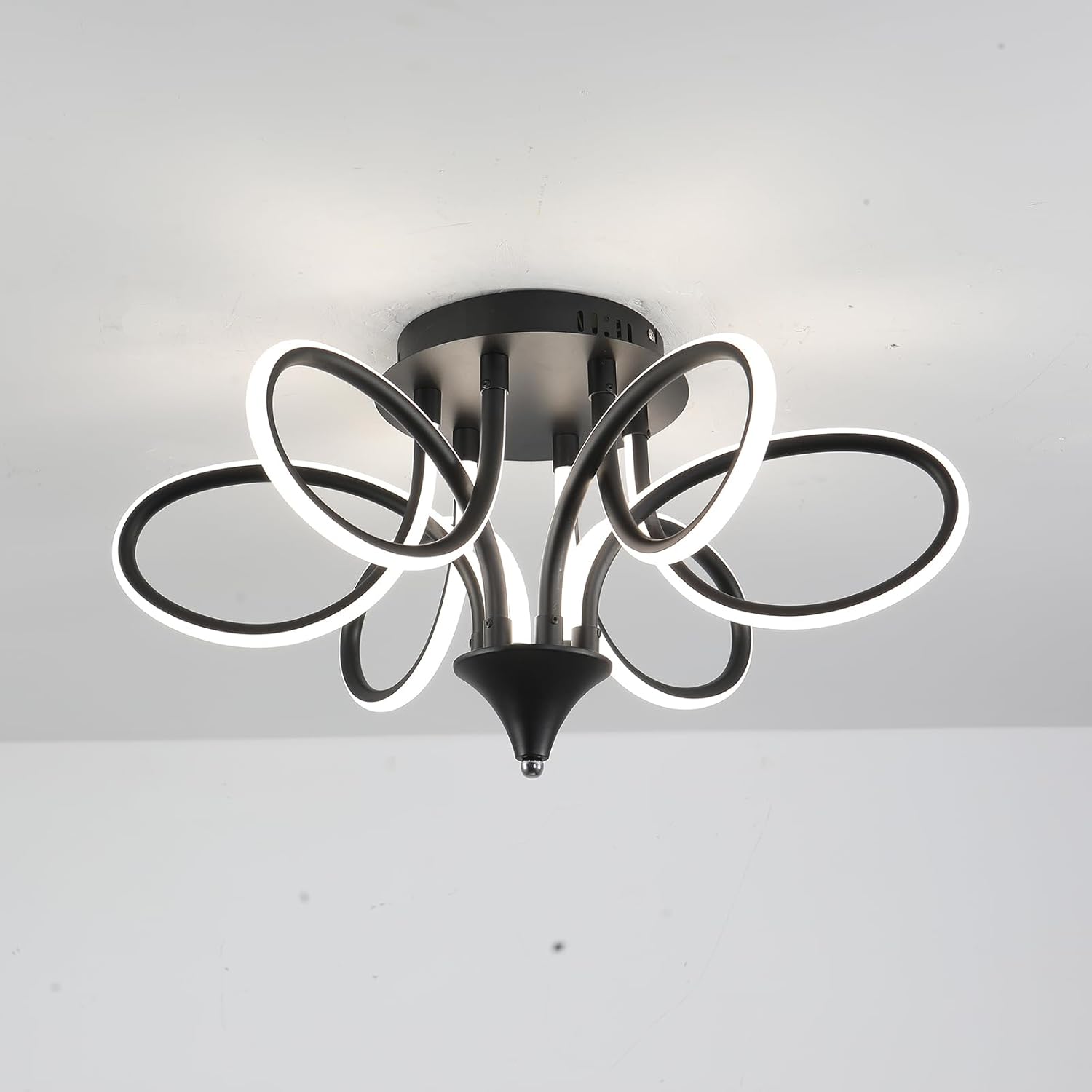 Chrome/Black LED Ceiling Light with Remote Control, Dimmable Lustre with 3 Color Temperature,6 Lights Chandelier for Dining Room (Black, Dia22 x H11)