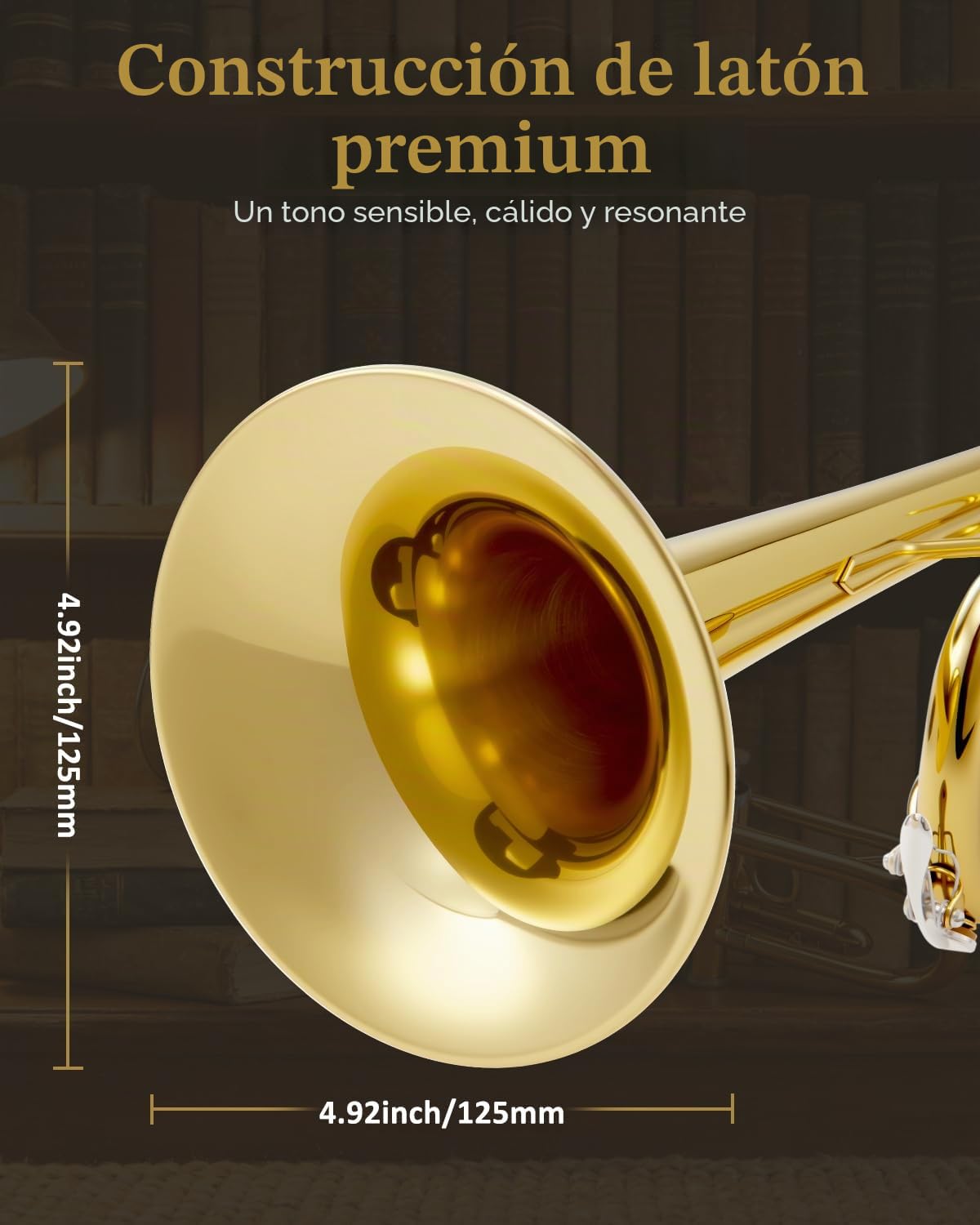 STRICH Set de trompeta estándar en Si bemol para principiantes, trompeta de metal para estudiantes con estuche rígido, kit de limpieza, boquillas 7C y 3C, guantes STR-130G, dorado