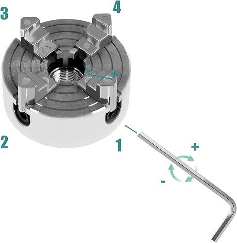Miniatura 6 de Kit de mandril de torno de 4 mordazas, mandril de torno de madera autocentrante de aleación de zinc, con llave y varilla de conexión, mandíbula
