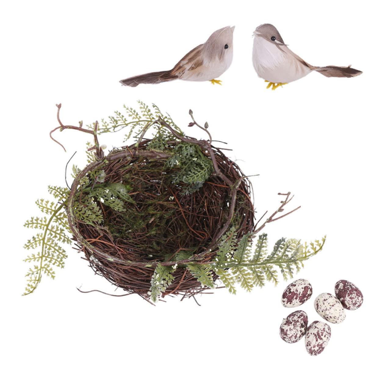 ABOOFAN 4ensembles Set De Nids Oiseaux Rattan Artificiel Décorations pour Mariages Et Fêtes Accessoires De Jardin Nid avec Oiseaux Et