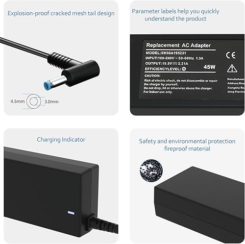 Miniatura 2 de LQM Adaptador de CA de 45W 19.5V 2.31A Cargador de portátil para HP 741727-001 719309-001 719309-003 721092-001 854054-002 740015-002 740015-002