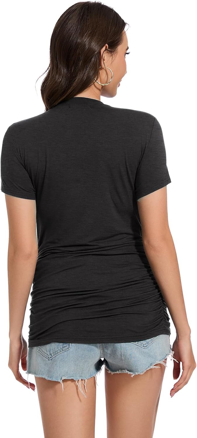 Smallshow Women's Maternity Shirts Crew Neck Short Sleeve Pregnancy Clothes 3 Pack - Image 5