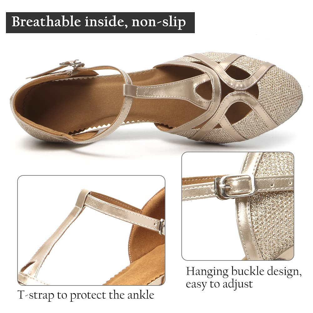 HROYL Chaussures de Danse Latine Femme Salsa Bachata Paillettes Bout Fermé Chaussures Danse Tango de Salon 070-512