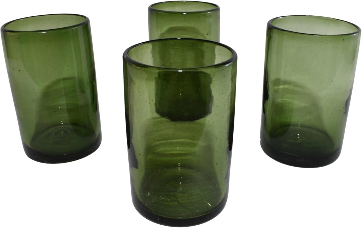 MAREY Hand Blown Drinking Glasses Artisan Crafted from Mexico Set of 6 pieces (Solid Green, Water 16 Oz.)