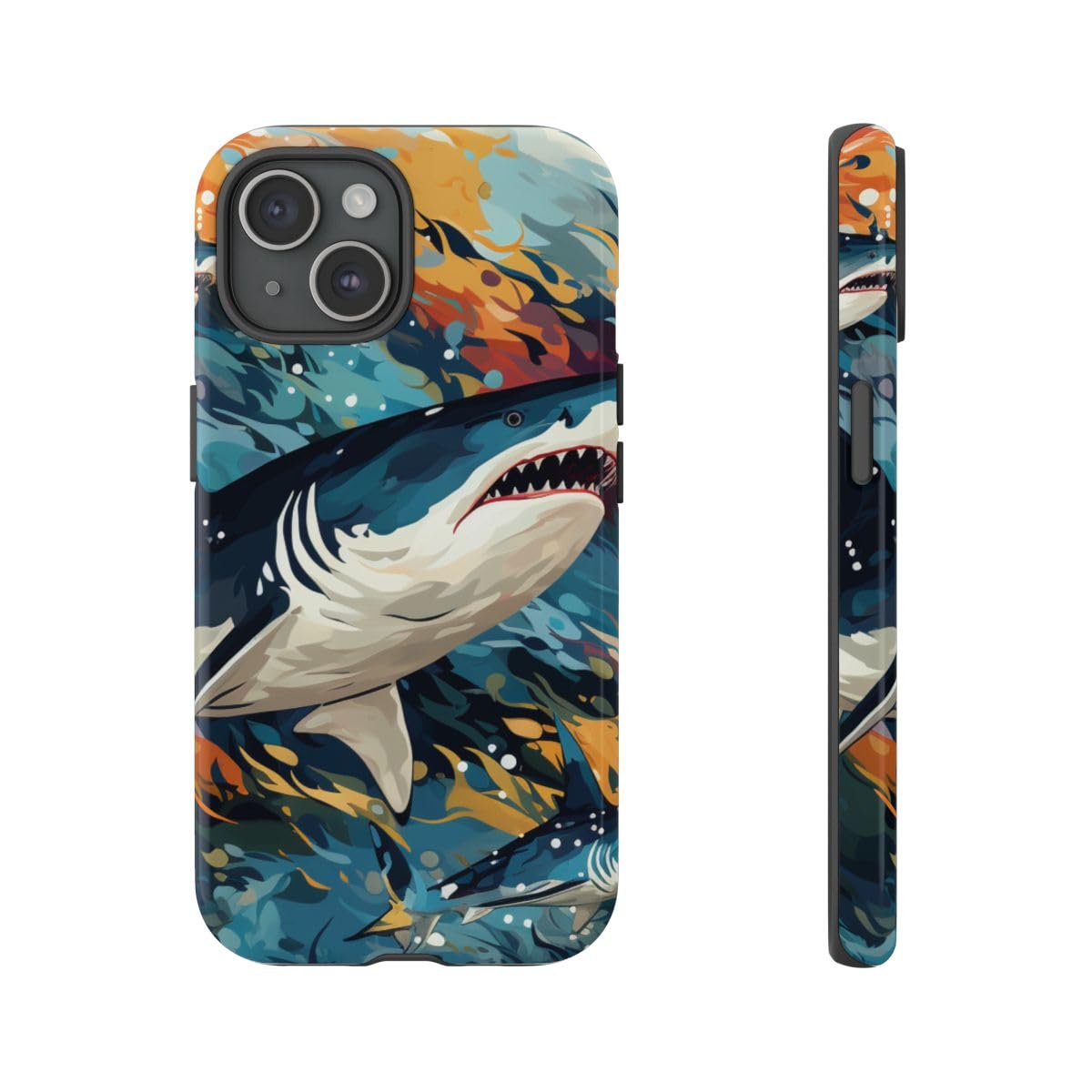 Coque iPhone 15 requin abstrait design océan - Finition rigide haute brillance - 4
