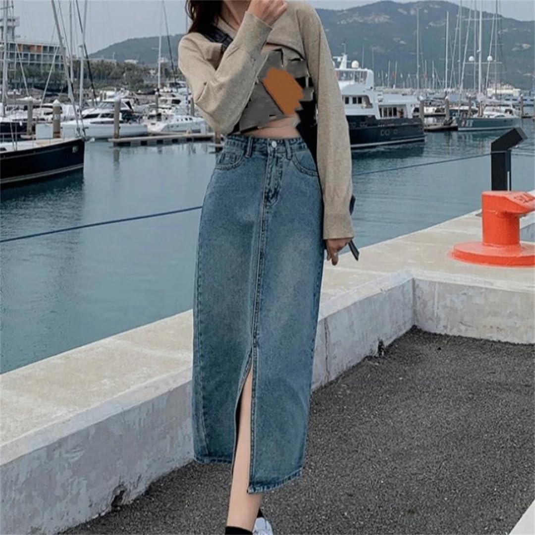 Gonne da donna estive con spacco frontale alla moda Midi Denim gonne