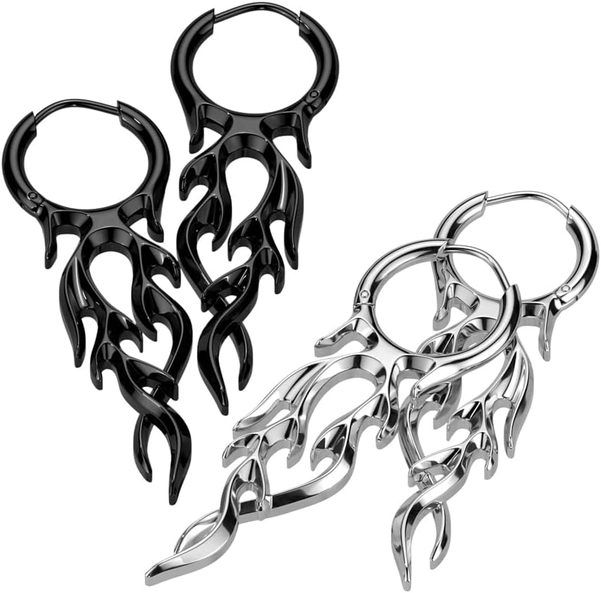 Pierced Owl 18GA 316L Stainless Steel Flame Hinged Hoop Dangling Earrings, Sold as a Pair - Image 3