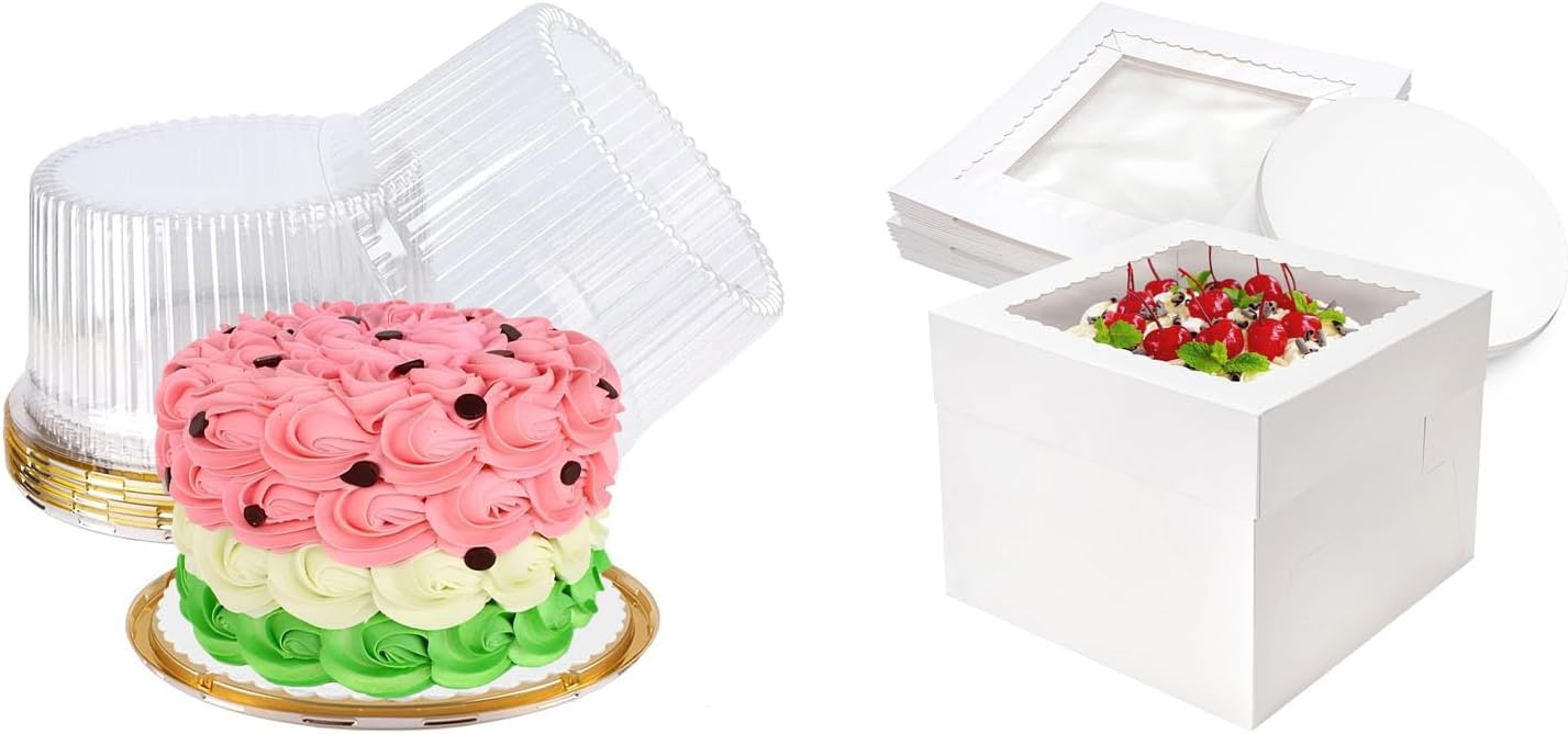 Bundle of 5 Pack Cake Carriers and 10 Pack Cake Boxes for Cakes, Pies, Pastries, Birthday, Party