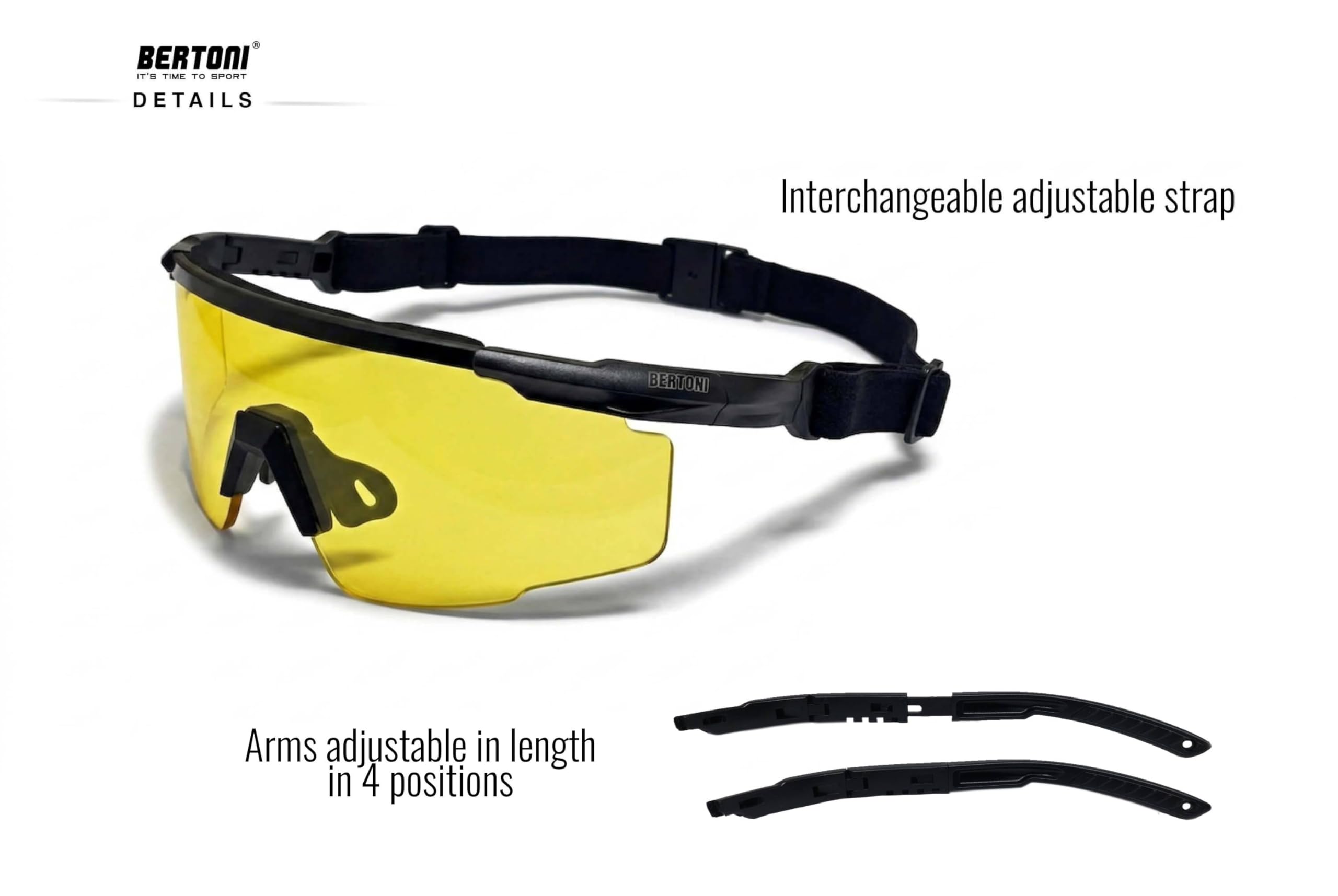 Bertoni Lunettes de Tir Sportif avec 4 Verres Interchangeables de Protection Balistique avec Clip pour Verres Correcteurs – Mod. SH890N SOS