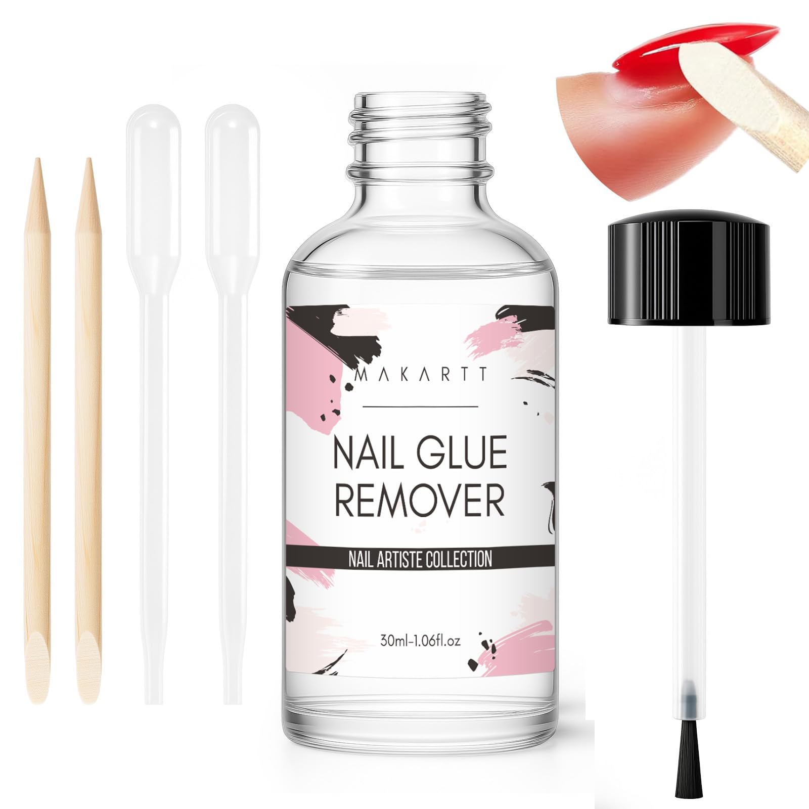 Makartt Nail Glue Remover for Press on Nails - 30ML Glueoff Easy Removal Versatile Debonder for Glue on Tips, Regular Polish, Quick Glues and Semi-Cured Sticker DIY Manicure Supply