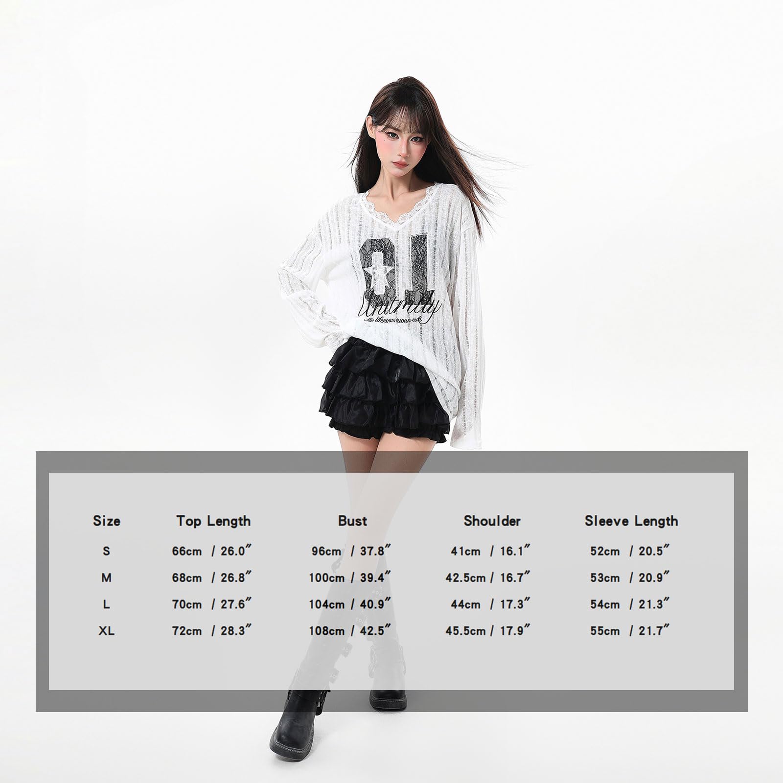 Y2K T Shirt damska Anime bez ramiączek długi rękaw otwory z siateczki i nadruk z kreskówki Grunge Harajuku Kawaii gotycka odzież
