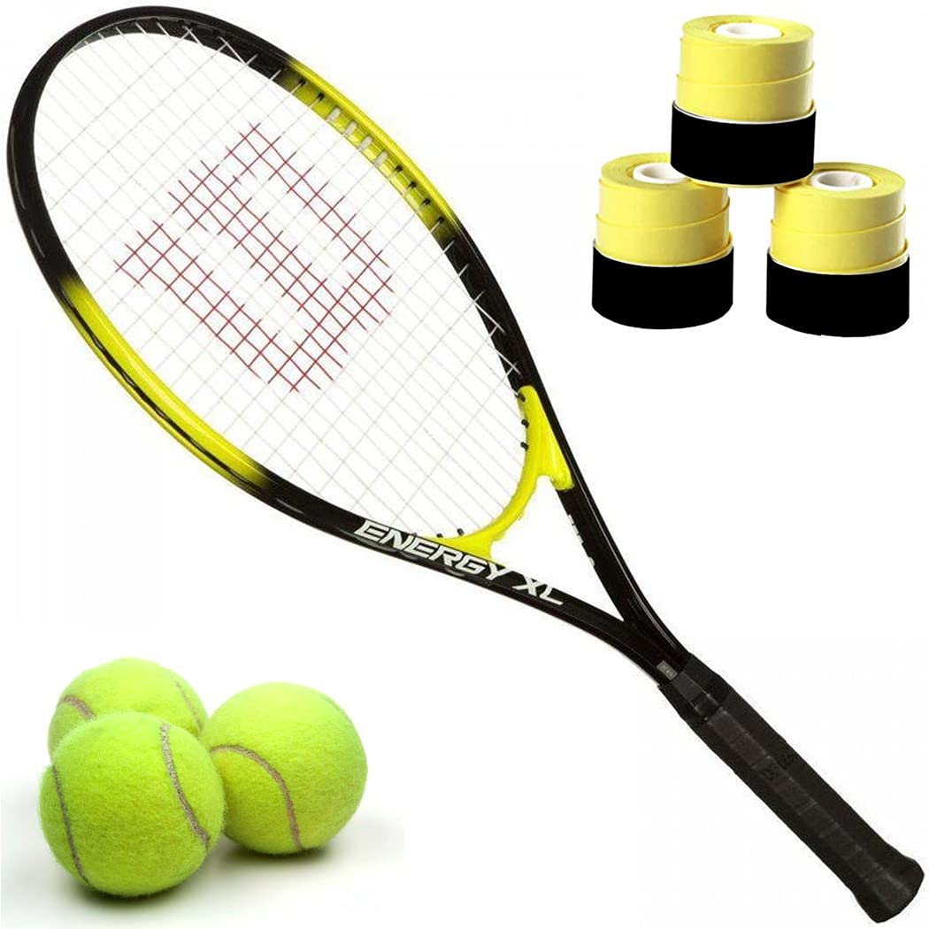 Wilson Energy XL Titanium-Alloy Long-Body Tennis Racquet Starter Kit - Comes with a 3-Pack of Overgrips and a Can of Tennis Balls
