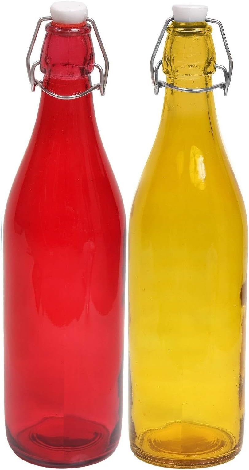 Machak Baatli Glass Water Bottle for Kitchen Home Decor |1 litre | (Set of 2) | Multicolour